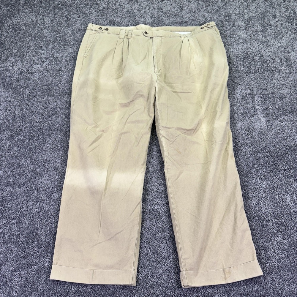 Harbor Bay Golf Pants Mens 52x32 Beige Pleated Chino Pockets Casual Straight